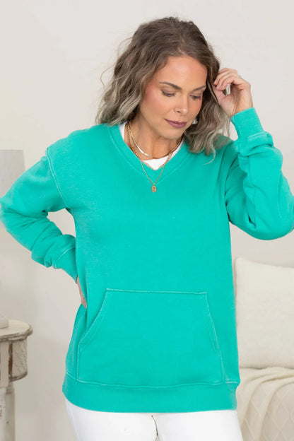 Pigment-Dyed Cozy Campfire V-Neck Sweatshirt