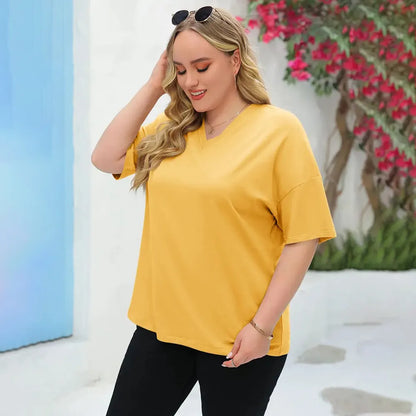 🔥 Limited-Time Offer:Women's Plus Size V Neck T Shirts Loose Fit Cotton Tunic Tops