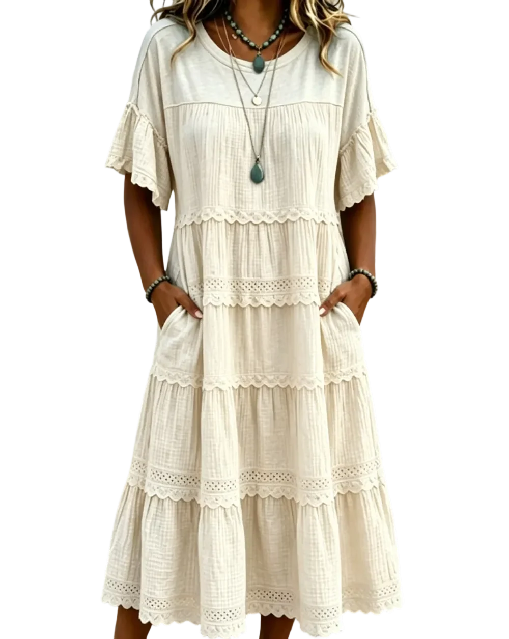 🔥Cool & breathable fabric🍃Women's Vintage Patchwork Lace Dress.