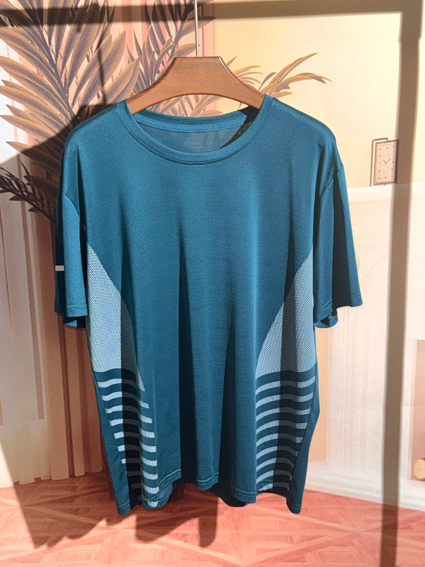 Men's Quick-Drying Breathable Color-Blocked Sports Short-Sleeve T-Shirt, Printed Mesh Fabric
