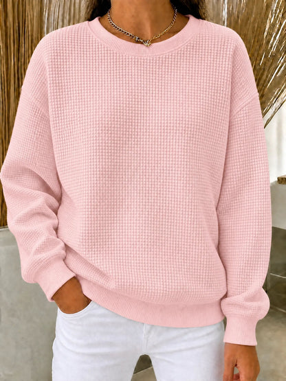 🔥Women's Waffle Knit Crewneck Sweatshirt