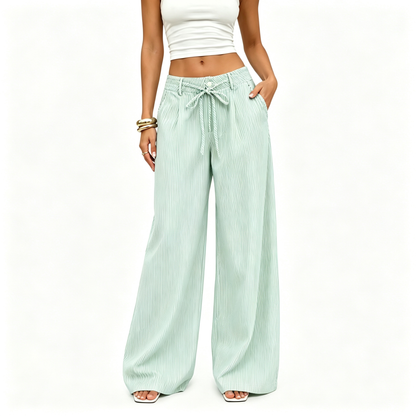 ⚡FINAL SALE⚡- Women's  Striped With Pockets Black Baggy Low Rise Wide Leg Pants