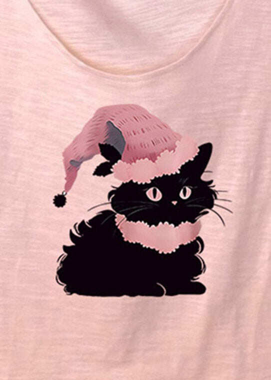 Chic Pink U Neck Animal Print T Shirt Short Sleeve