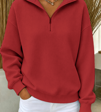 CLEARANCE SALE🔥Women's Waffle Knit Quarter-Zip Sweatshirt