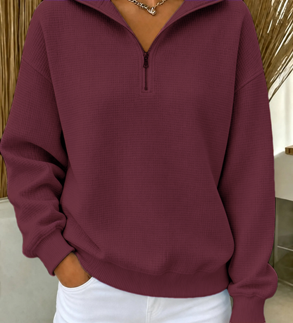 CLEARANCE SALE🔥Women's Waffle Knit Quarter-Zip Sweatshirt