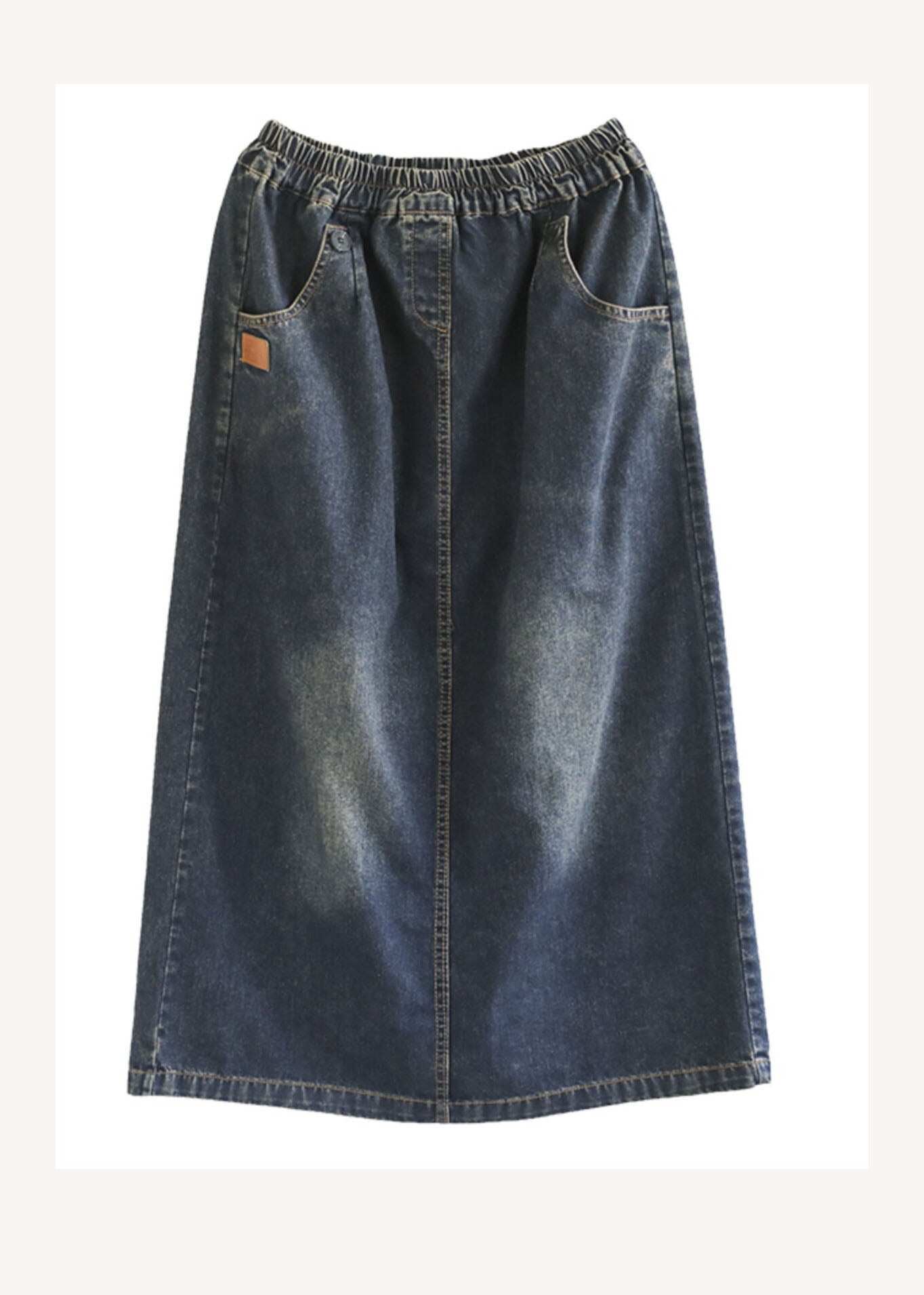 Modern Black Pockets Patchwork Elastic Waist Denim Skirt Spring