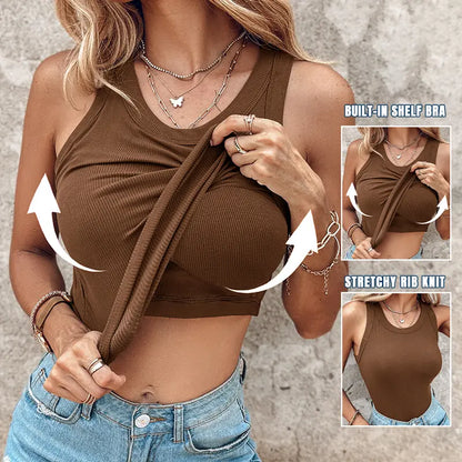 🔥 LAST DAY PROMOTION🍃Women’s Ribbed Tank Top with Built-In Bra – Soft, Stretchy & Supportive
