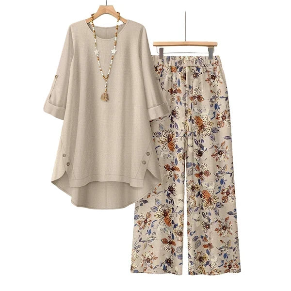 🔥Women's Cotton Linen Half Sleeve Top ＆ Pants Set – Breathable & lightweight