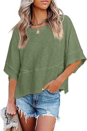 CLEARANCE SALE🔥Women's Summer Casual T-Shirts Loose Fit Crewneck 3/4 Sleeve Tops