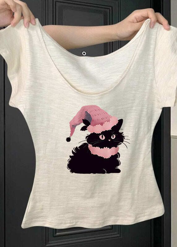 Chic Pink U Neck Animal Print T Shirt Short Sleeve