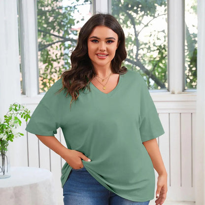🔥 Women's Plus Size V Neck T Shirts Loose Fit Cotton Tunic Tops