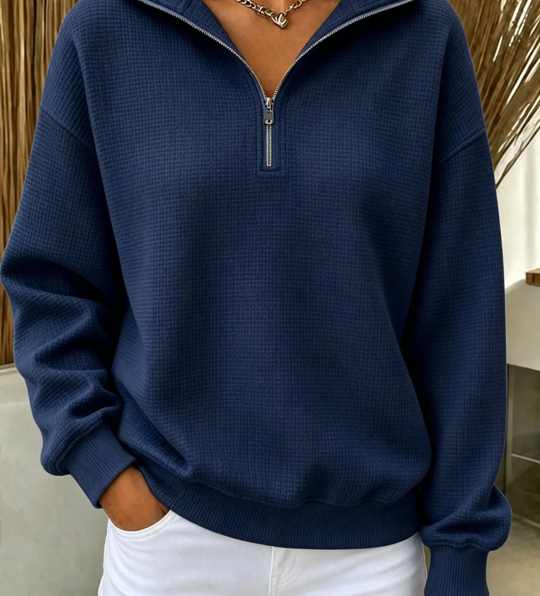 CLEARANCE SALE🔥Women's Waffle Knit Quarter-Zip Sweatshirt
