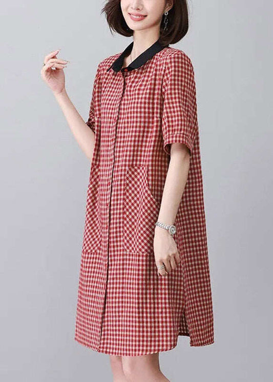 Boutique Red Peter Pan Collar Plaid Mid Dress Summer