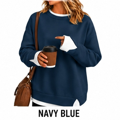 【LAST DAY SALE】Women's Layered Oversized Crew Neck Sweatshirt