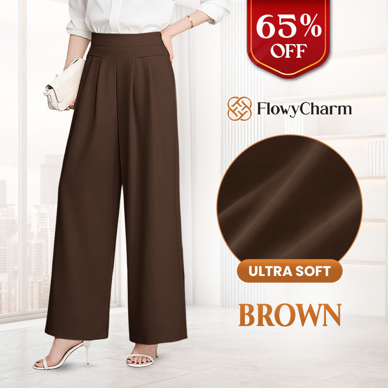 FlowyCharm - Drapey Soft Elegant High-Waisted Wide-Leg Pants