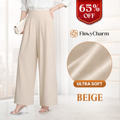 FlowyCharm - Drapey Soft Elegant High-Waisted Wide-Leg Pants