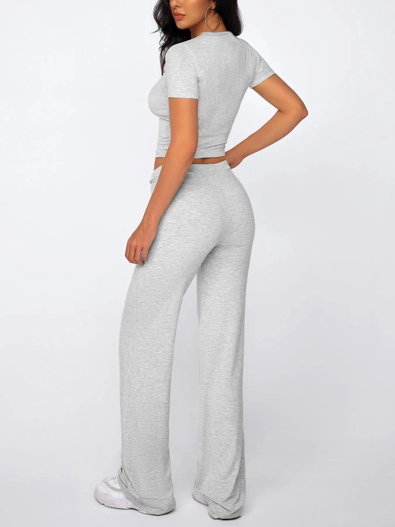 Women's Solid Modal Loungewear Two-Piece Pajama Set, Casual Comfy Soft Round Neck Short Sleeve Tee & Drawstring Pants Set, Ladies Sleepwear for Spring & Fall