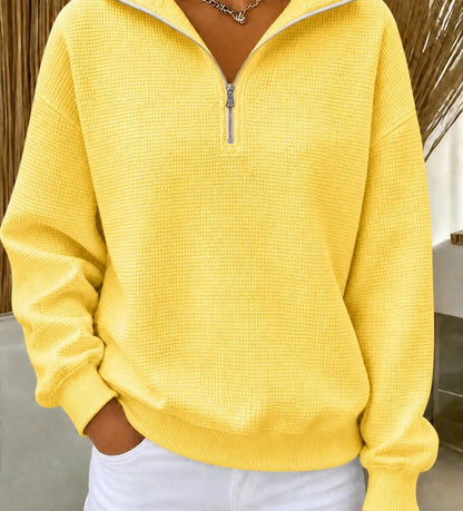 CLEARANCE SALE🔥Women's Waffle Knit Quarter-Zip Sweatshirt