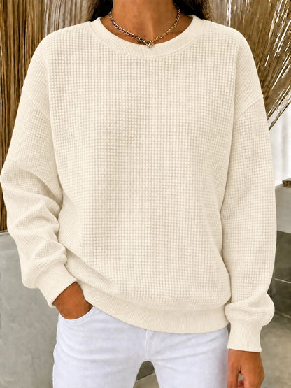 🔥Women's Waffle Knit Crewneck Sweatshirt