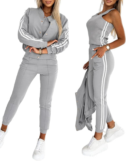 Women's 3 Piece Bomber Jacket Tracksuit Set Airport Travel Outfit