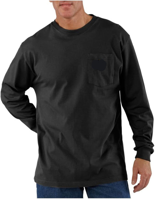 Men's Heavyweight Cotton Loose Fit Long Sleeve Pocket Tee, Rugged Casual Workwear Shirt