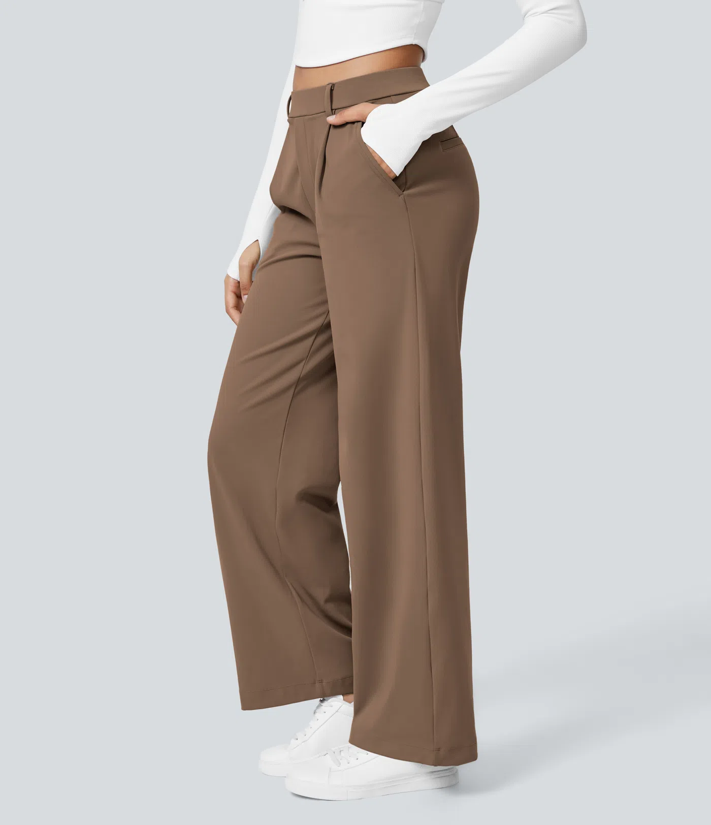 High Waisted Side Pocket Straight Leg Work Pants