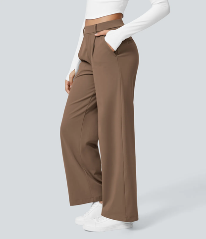 High Waisted Side Pocket Straight Leg Work Pants