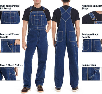 🔥CLEARANCE SALE🔥Men's Heavy-Duty Denim Bib Overalls – Adjustable Straps & Utility Pockets