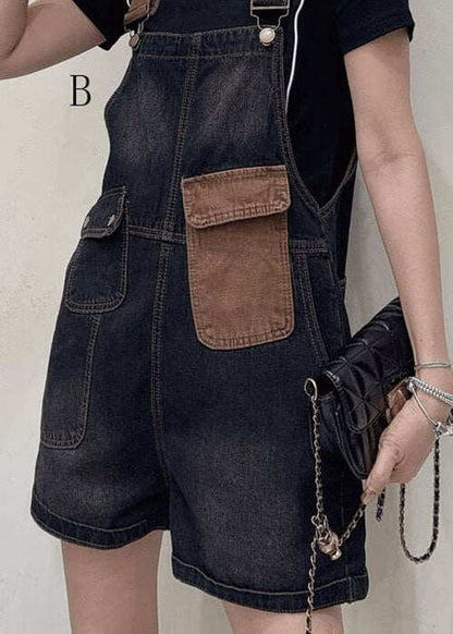 Women Pockets Patchwork Loose Denim Jumpsuits Summer