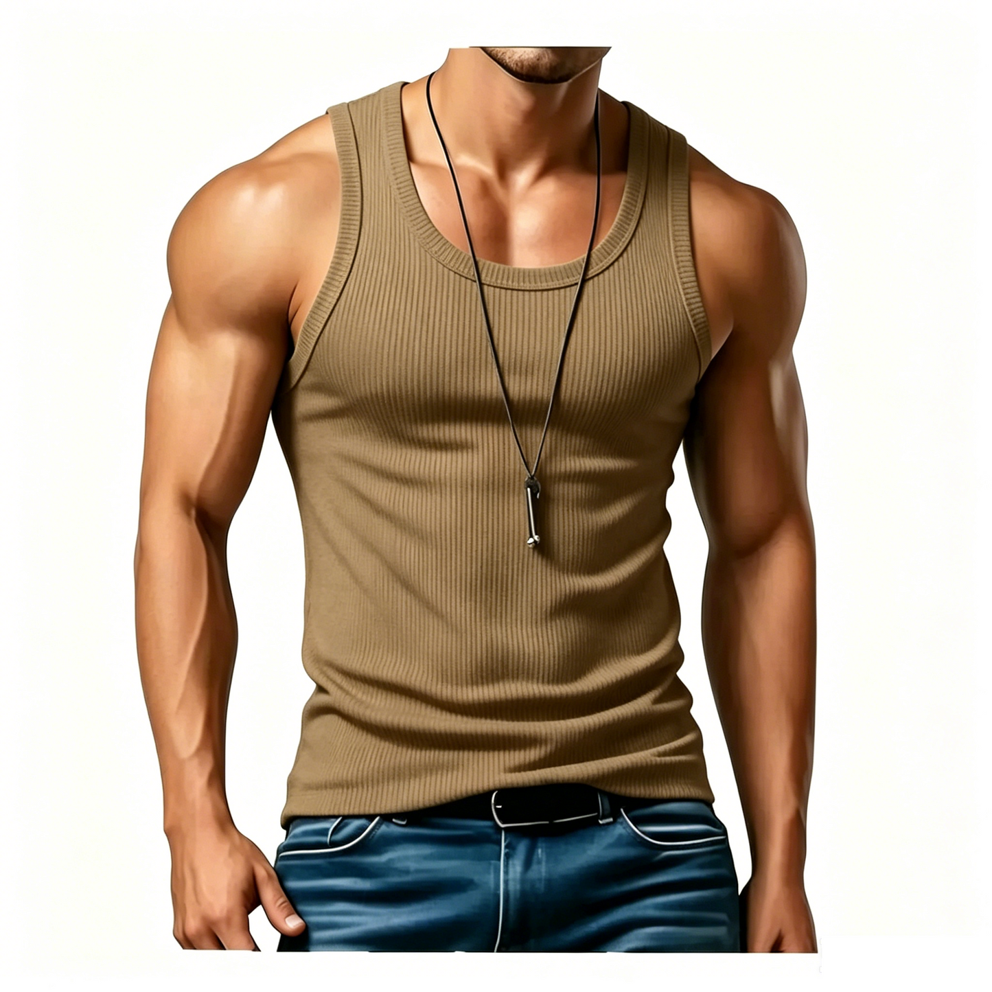 Men's Wide Strap Ribbed Tank Top