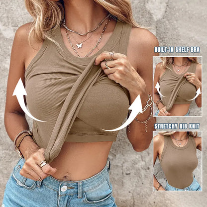 🔥 LAST DAY PROMOTION🍃Women’s Ribbed Tank Top with Built-In Bra – Soft, Stretchy & Supportive