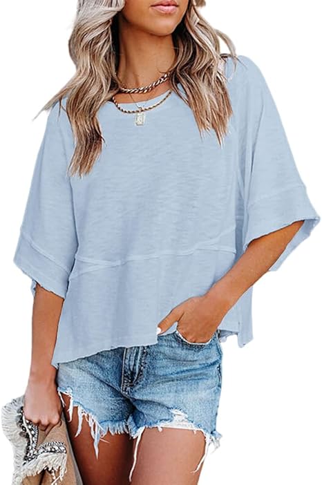 CLEARANCE SALE🔥Women's Summer Casual T-Shirts Loose Fit Crewneck 3/4 Sleeve Tops