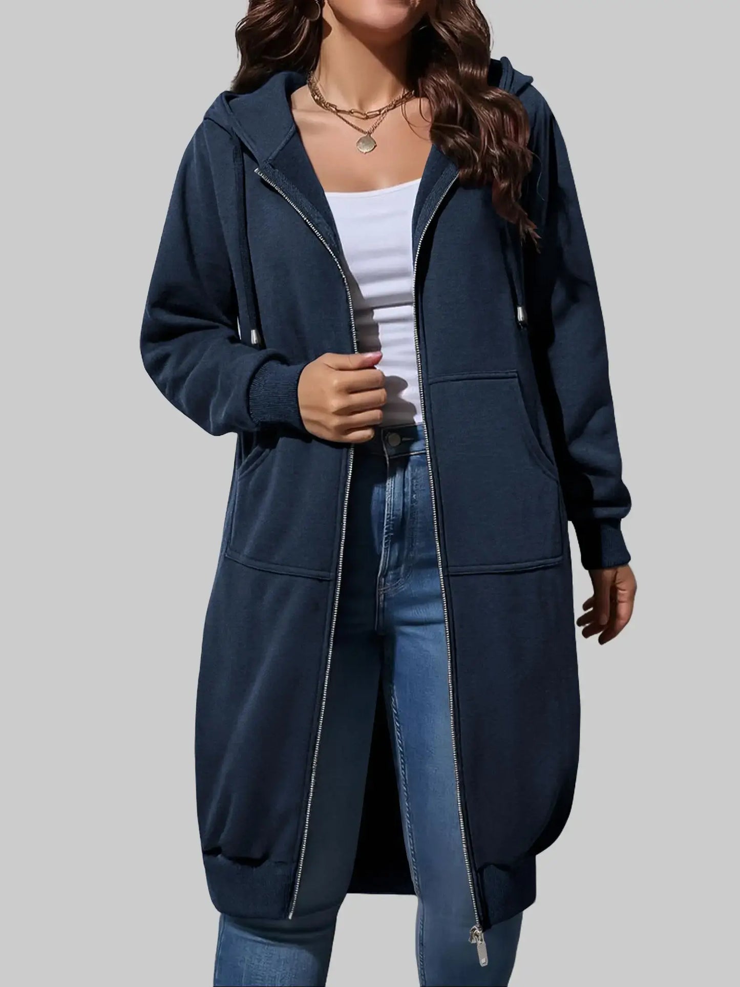 Women's Zip Up Fleece Hoodie Tunic Jacket