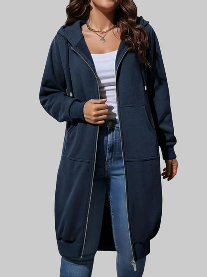 Women's Zip Up Fleece Hoodie Tunic Jacket