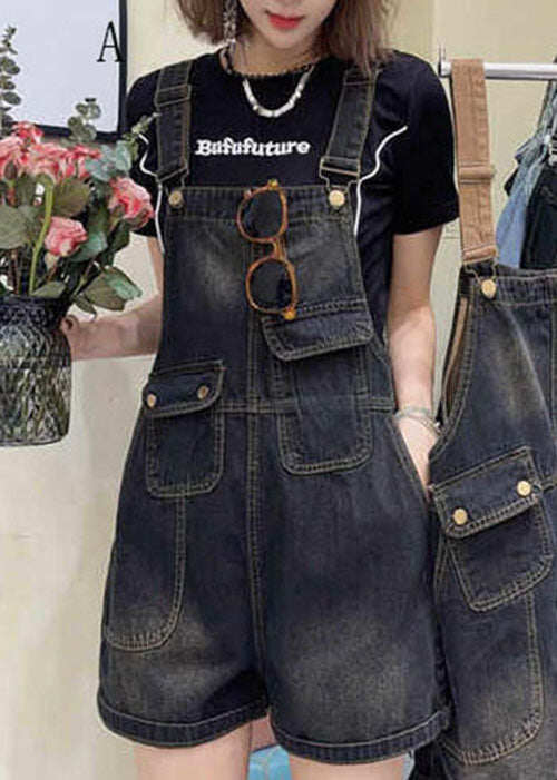 Women Pockets Patchwork Loose Denim Jumpsuits Summer