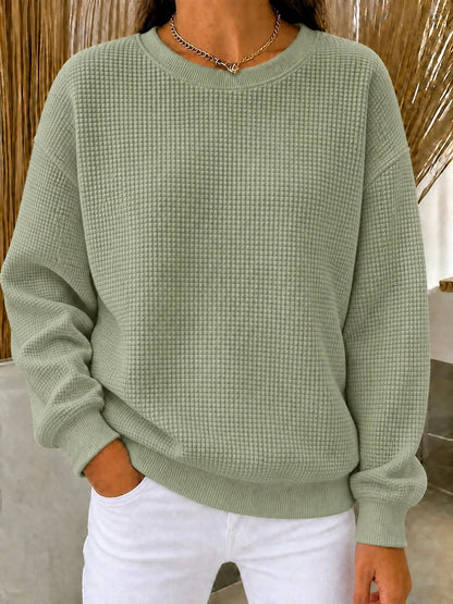 🔥Women's Waffle Knit Crewneck Sweatshirt