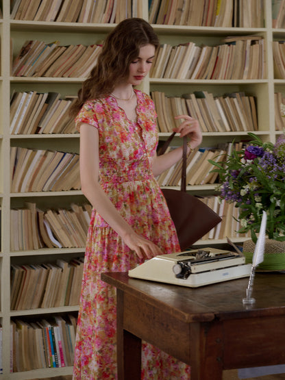 Wavy Neck Floral 100% Cotton Dress