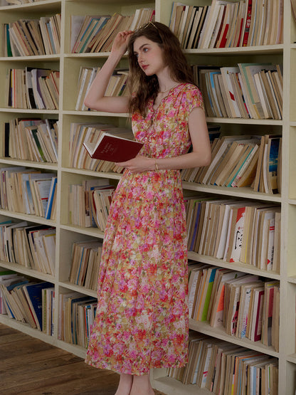 Wavy Neck Floral 100% Cotton Dress