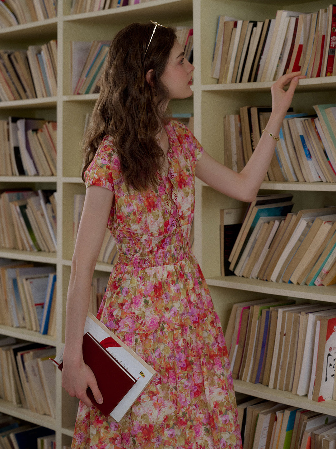 Wavy Neck Floral 100% Cotton Dress