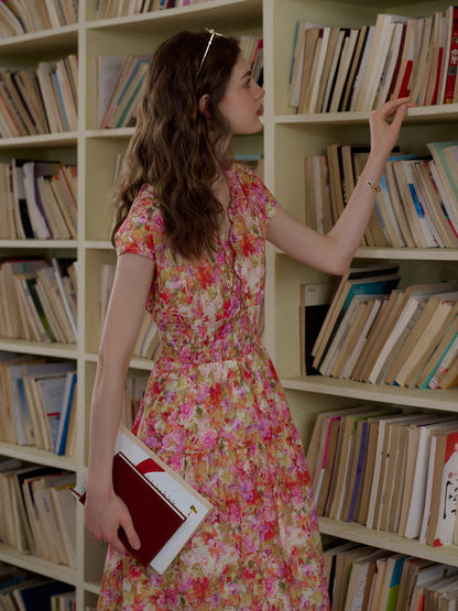 Wavy Neck Floral 100% Cotton Dress