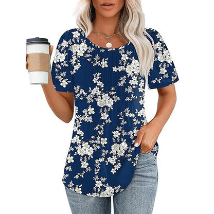 🔥Last Day Promotion🔥Womens T Shirts Short Sleeve Pleated Dressy Casual Scooped Neck Summer Tops Blouses