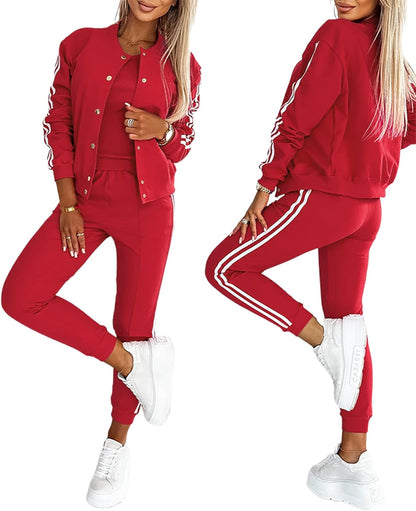 Women's 3 Piece Bomber Jacket Tracksuit Set Airport Travel Outfit