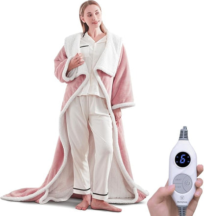 🔥 Wearable Heated Sherpa Blanket with Foot Pocket – Cozy Warmth & Auto Shut-Off