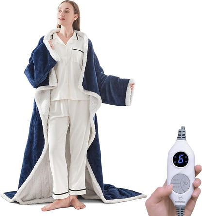 🔥 Wearable Heated Sherpa Blanket with Foot Pocket – Cozy Warmth & Auto Shut-Off