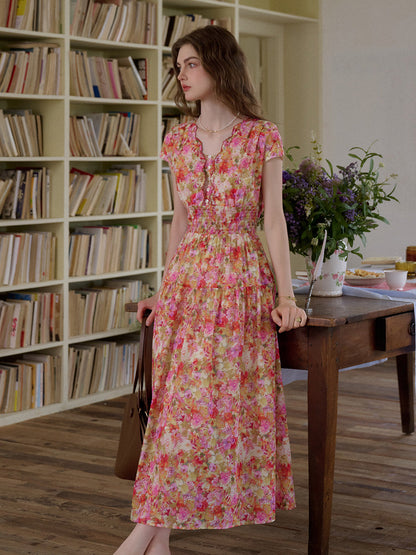 Wavy Neck Floral 100% Cotton Dress