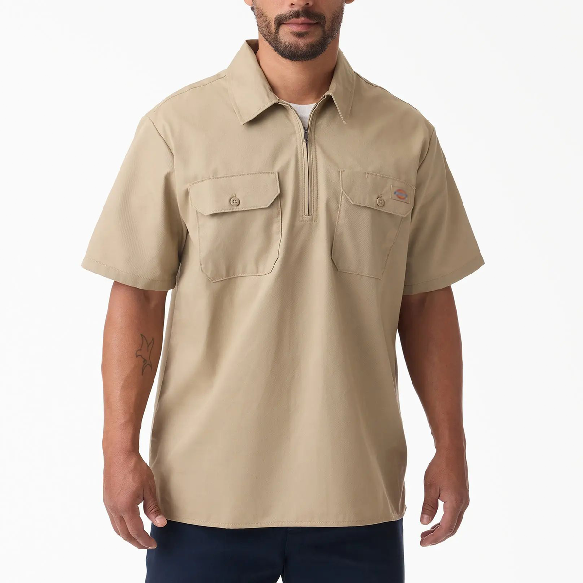 1/4 Zip Work Shirt,Relaxed fit,Stay cool,Workwear Style Top Breathable Short Man