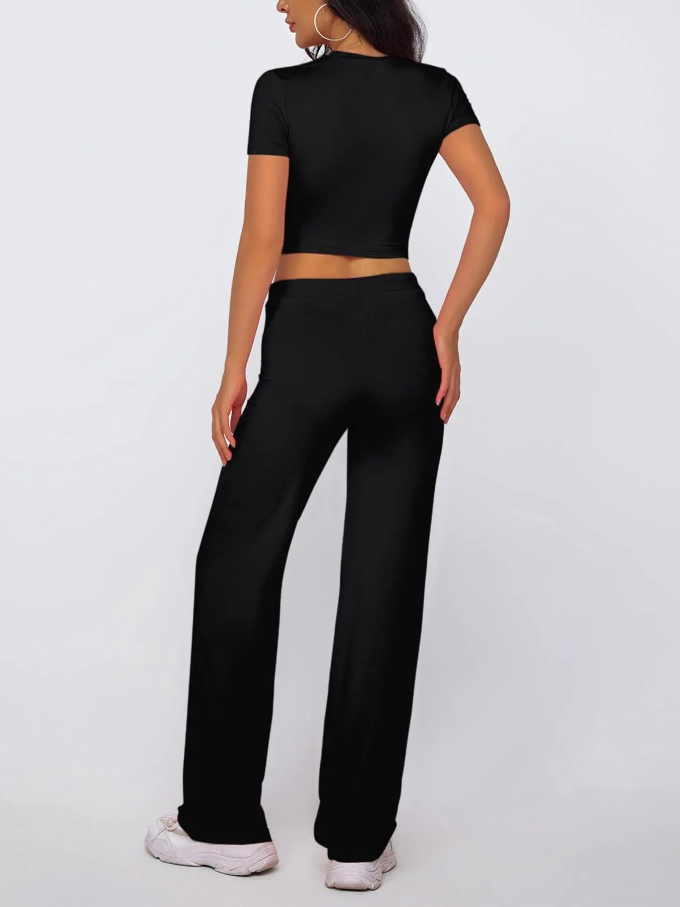 Women's Solid Modal Loungewear Two-Piece Pajama Set, Casual Comfy Soft Round Neck Short Sleeve Tee & Drawstring Pants Set, Ladies Sleepwear for Spring & Fall