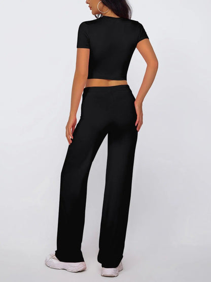 Women's Solid Modal Loungewear Two-Piece Pajama Set, Casual Comfy Soft Round Neck Short Sleeve Tee & Drawstring Pants Set, Ladies Sleepwear for Spring & Fall