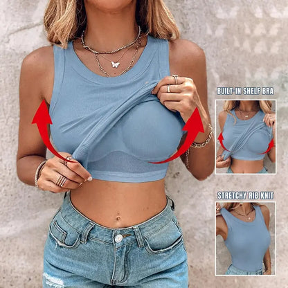 🔥 LAST DAY PROMOTION🍃Women’s Ribbed Tank Top with Built-In Bra – Soft, Stretchy & Supportive