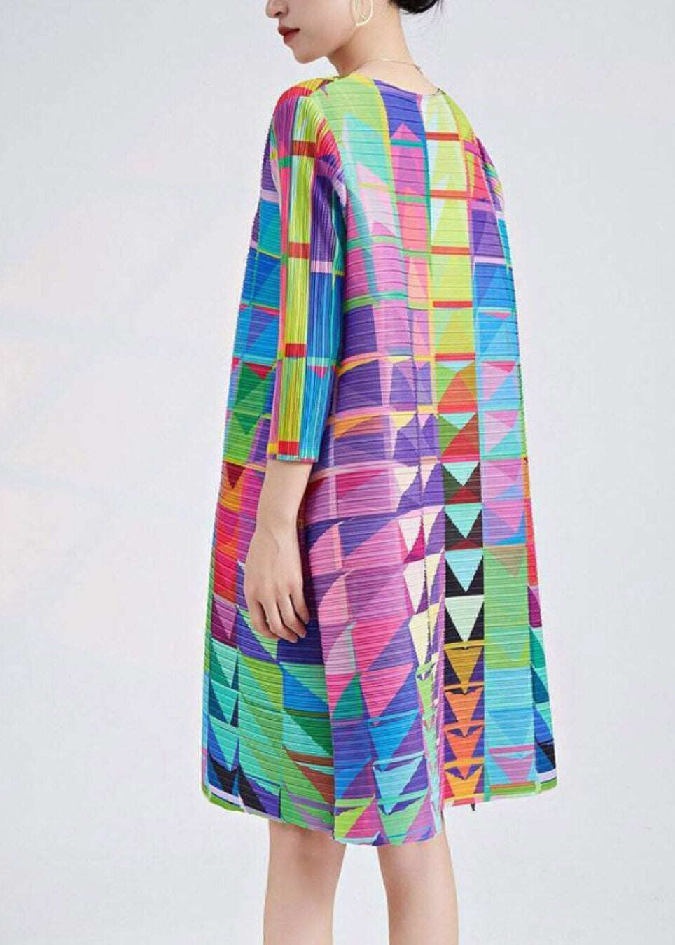 Organic Rainbow O-Neck Print Long Dress Three Quarter Sleeve